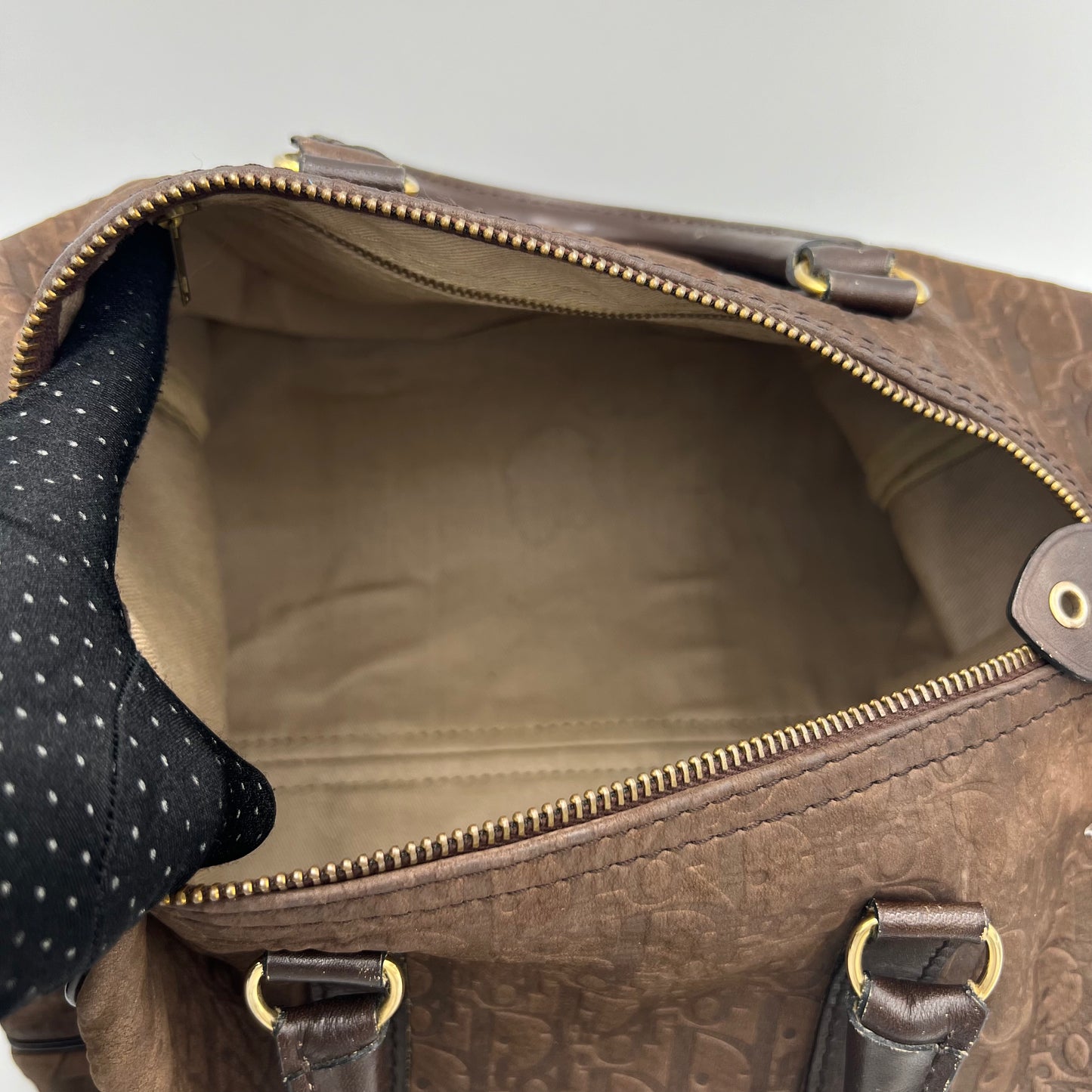 Christian Dior 1980S Brown Trotter Embossed Leather Boston 30
