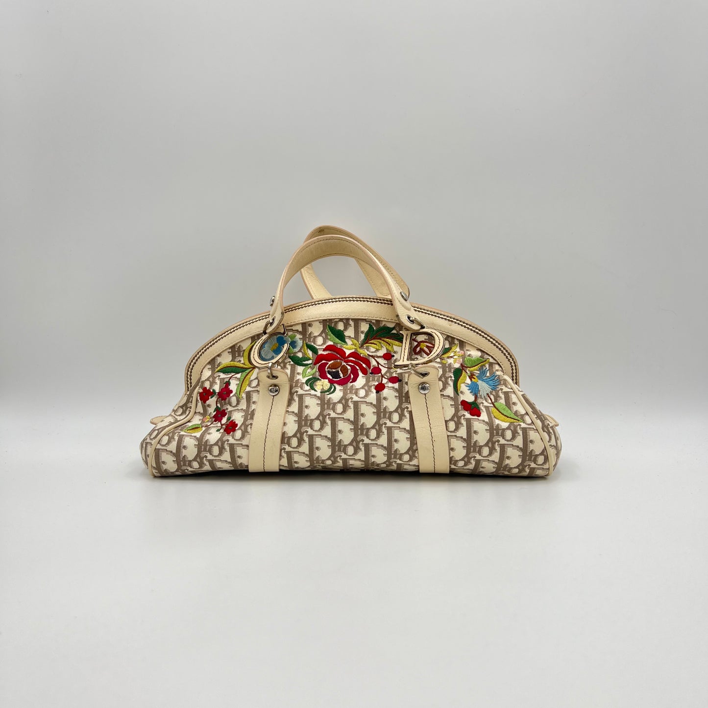 Christian Dior Beige Diorissimo Floral Embroidered Handbag