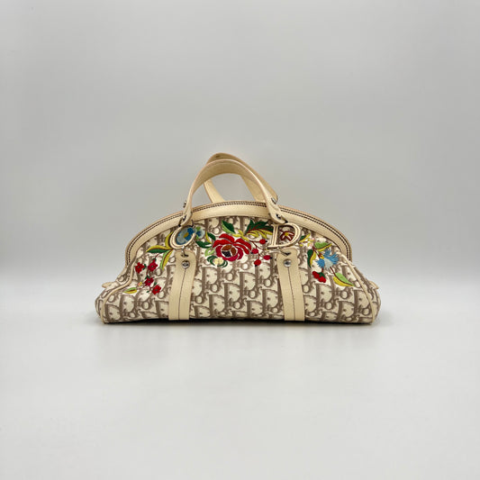 Christian Dior Beige Diorissimo Floral Embroidered Handbag