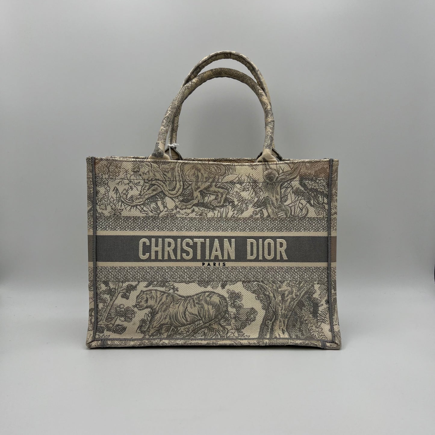 Christian Dior Gray Toile De Jouy Medium Book Tote