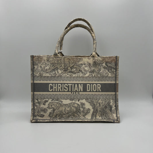 Christian Dior Gray Toile De Jouy Medium Book Tote