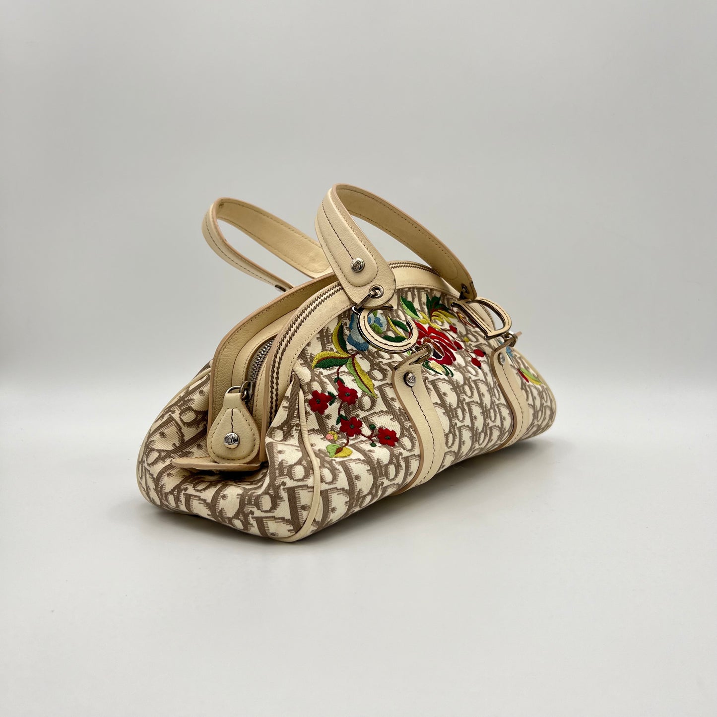 Christian Dior Beige Diorissimo Floral Embroidered Handbag