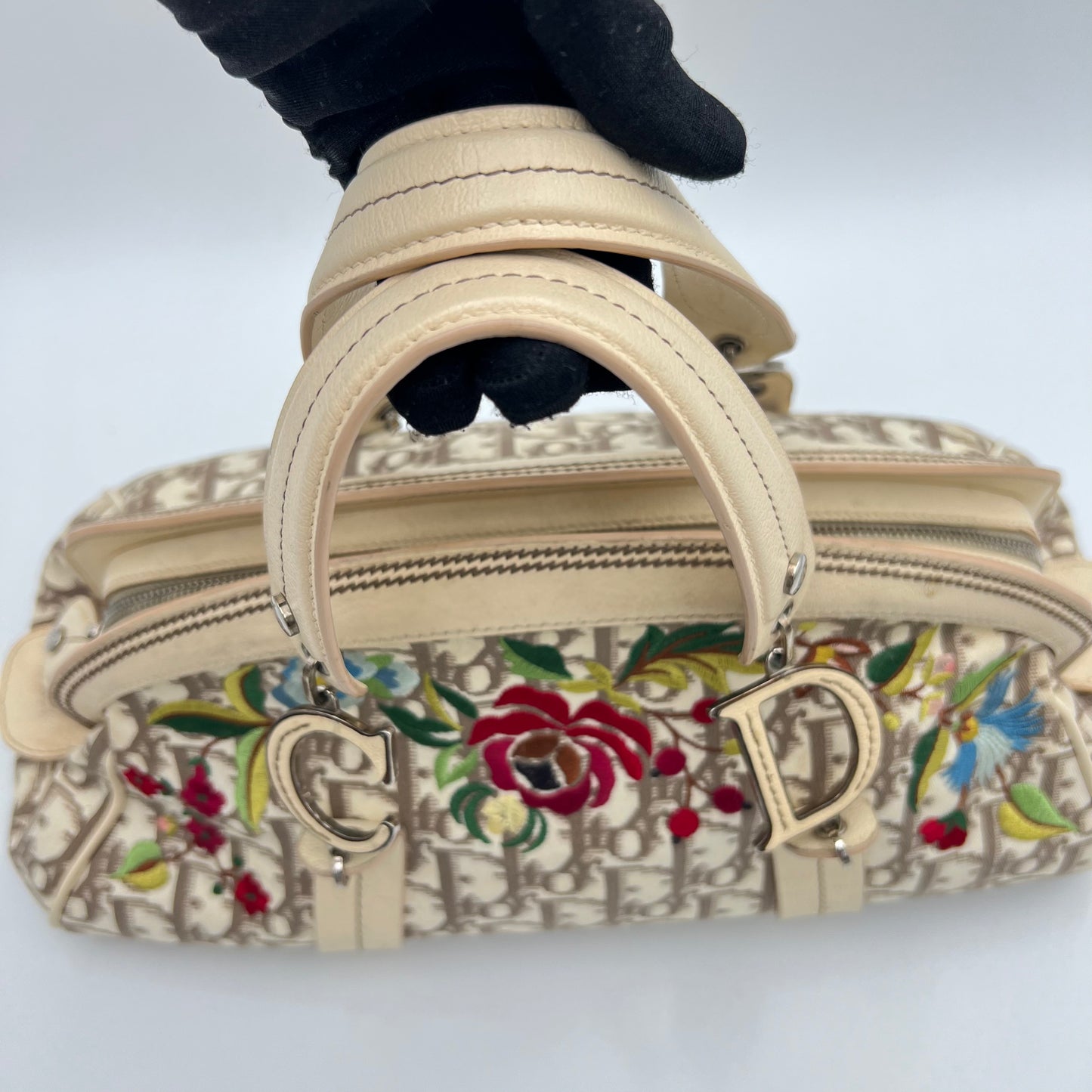 Christian Dior Beige Diorissimo Floral Embroidered Handbag