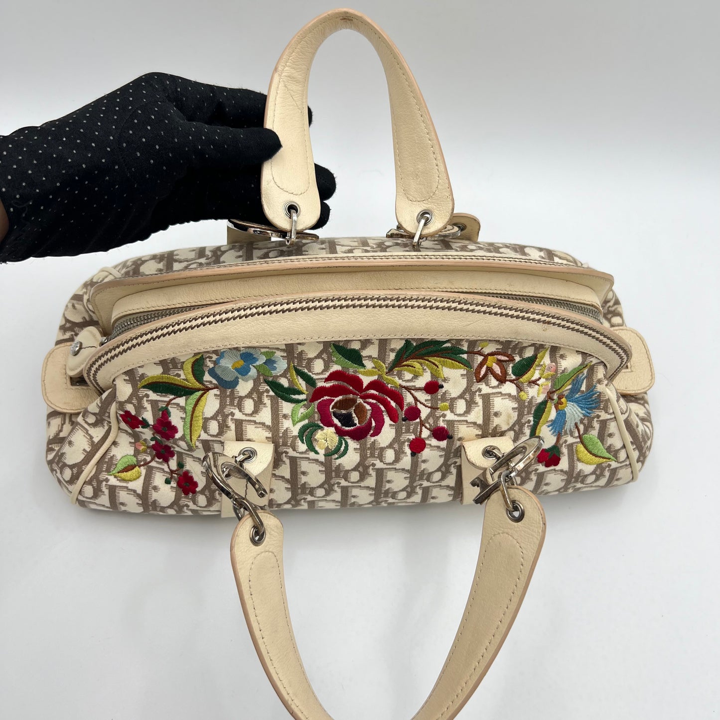 Christian Dior Beige Diorissimo Floral Embroidered Handbag