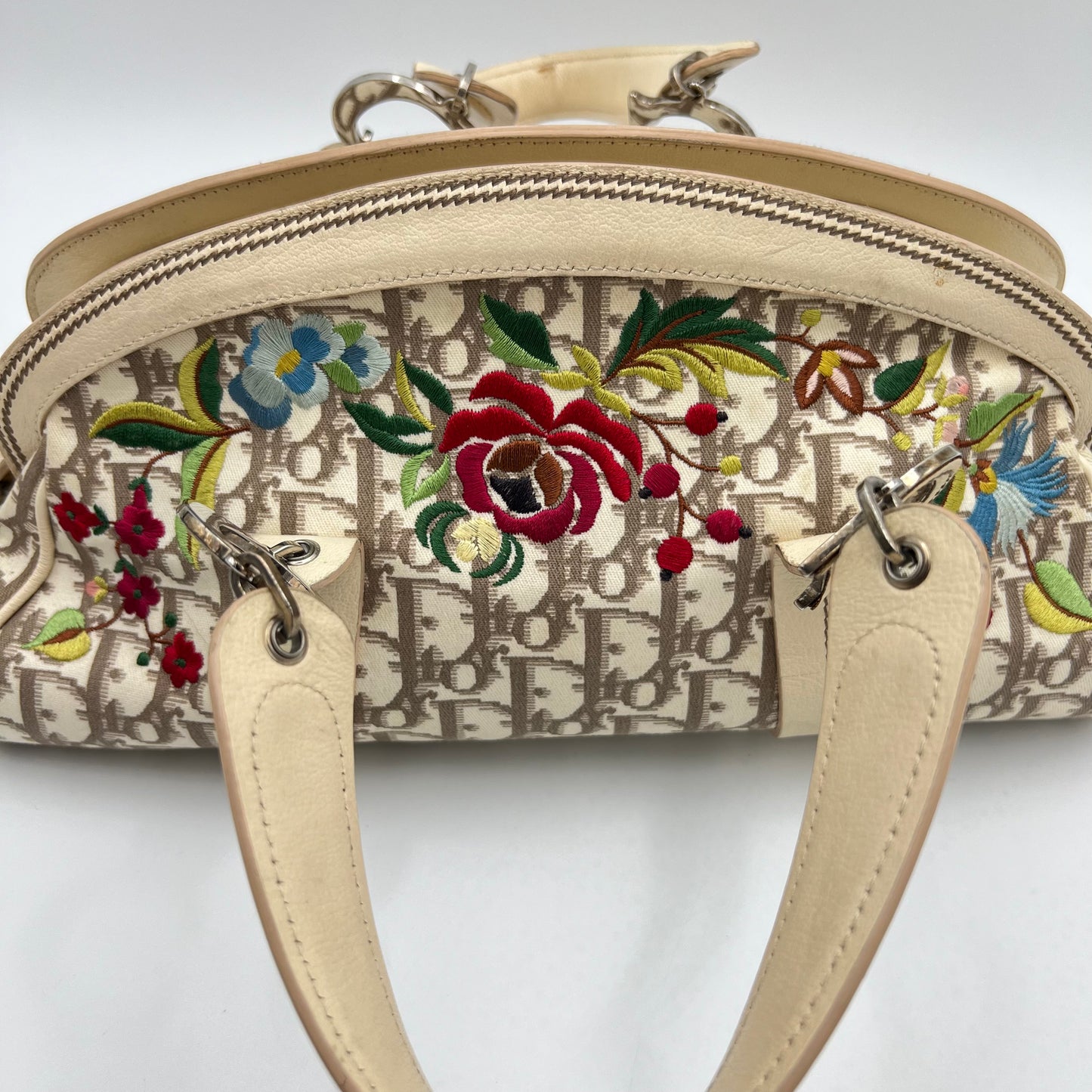 Christian Dior Beige Diorissimo Floral Embroidered Handbag
