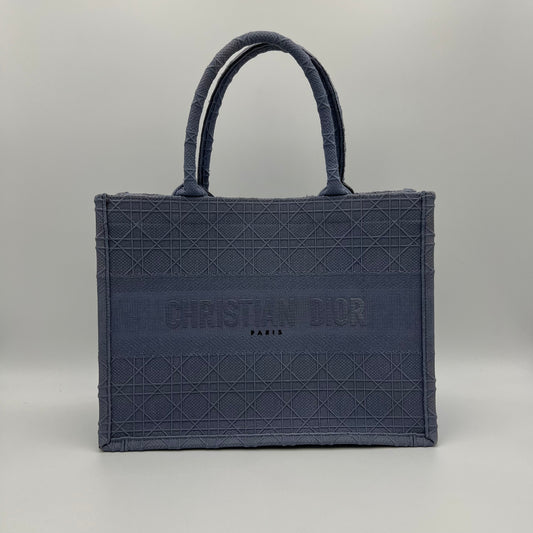 Christian Dior Denim Blue Embroidered Medium Book Tote