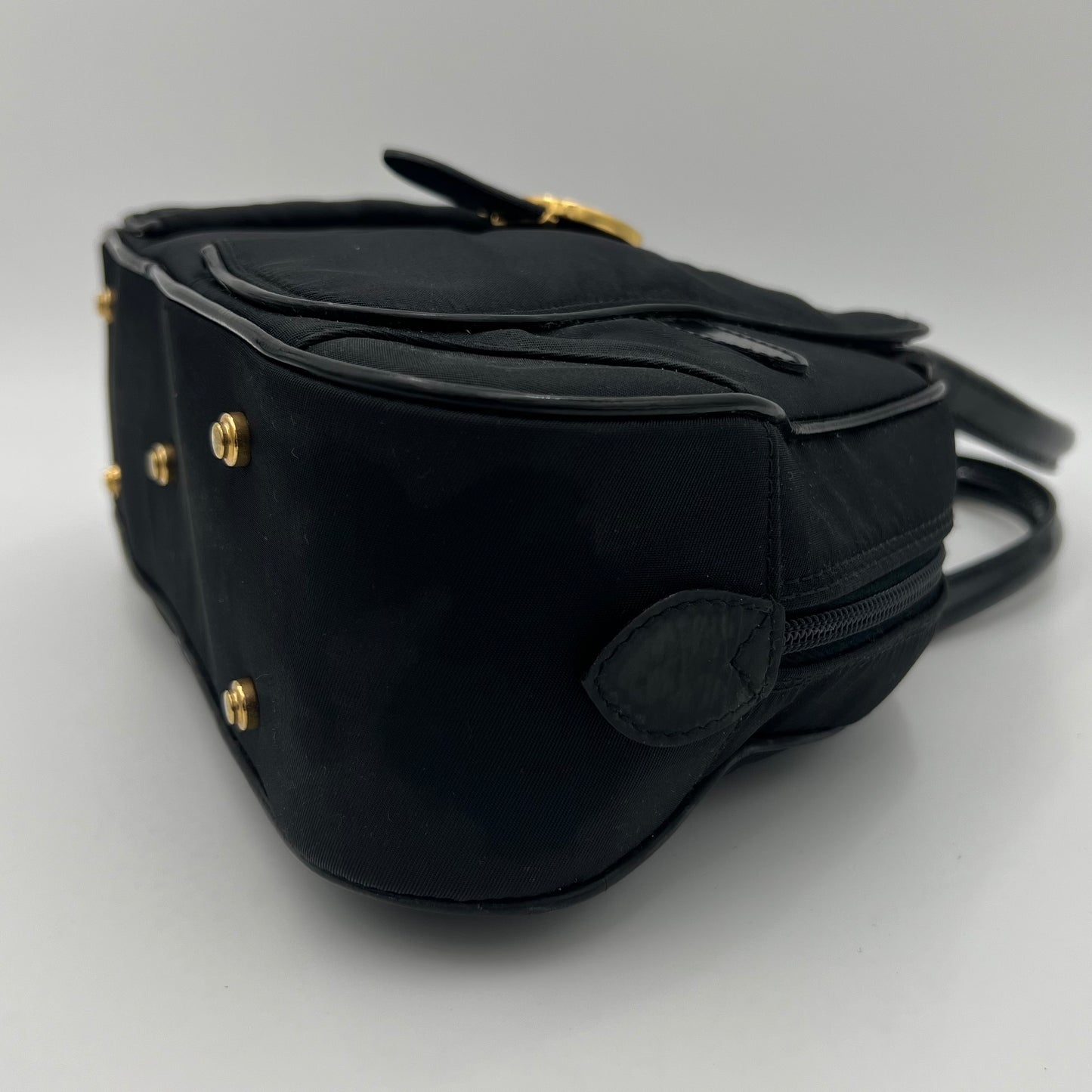 Christian Dior Black Nylon and Patent Leather Double Saddle Handbag