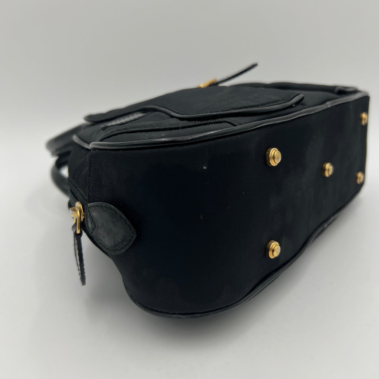 Christian Dior Black Nylon and Patent Leather Double Saddle Handbag