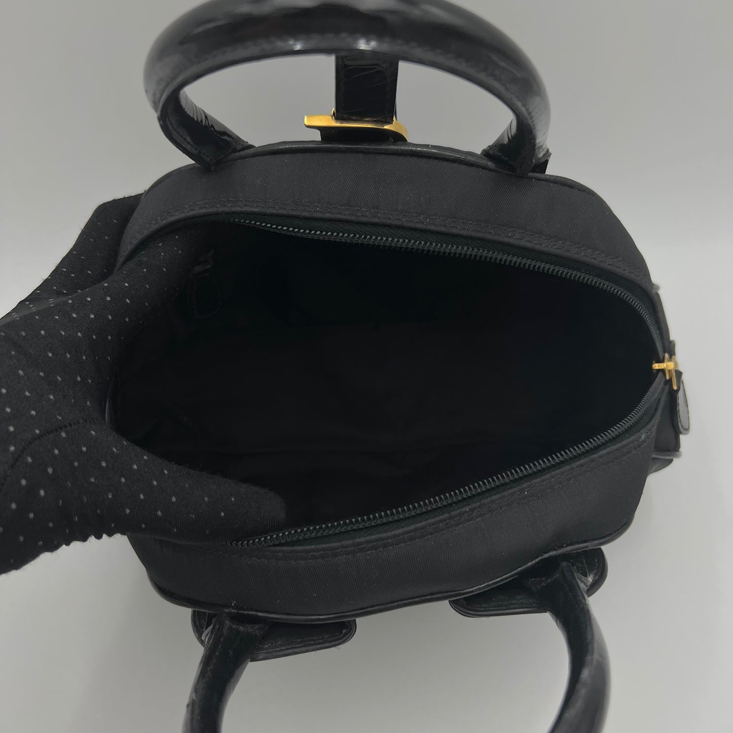 Christian Dior Black Nylon and Patent Leather Double Saddle Handbag