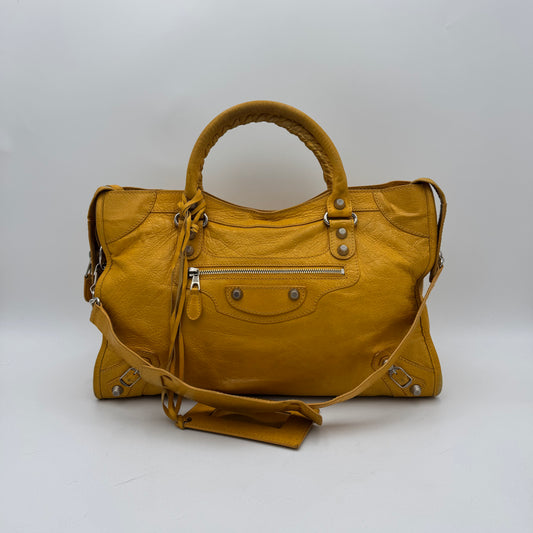 Balenciaga Mustard Yellow Leather Giant 12 City Bag SHW