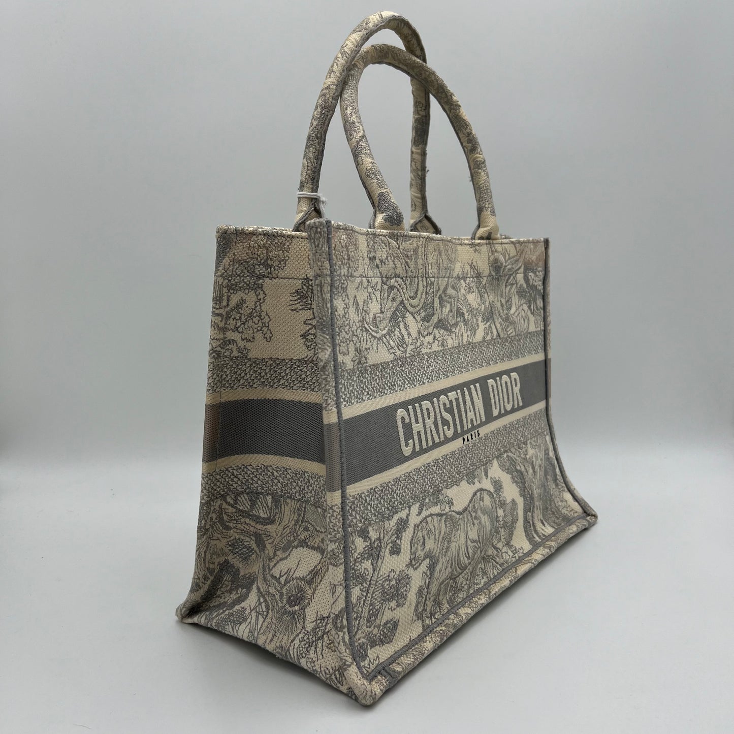 Christian Dior Gray Toile De Jouy Medium Book Tote