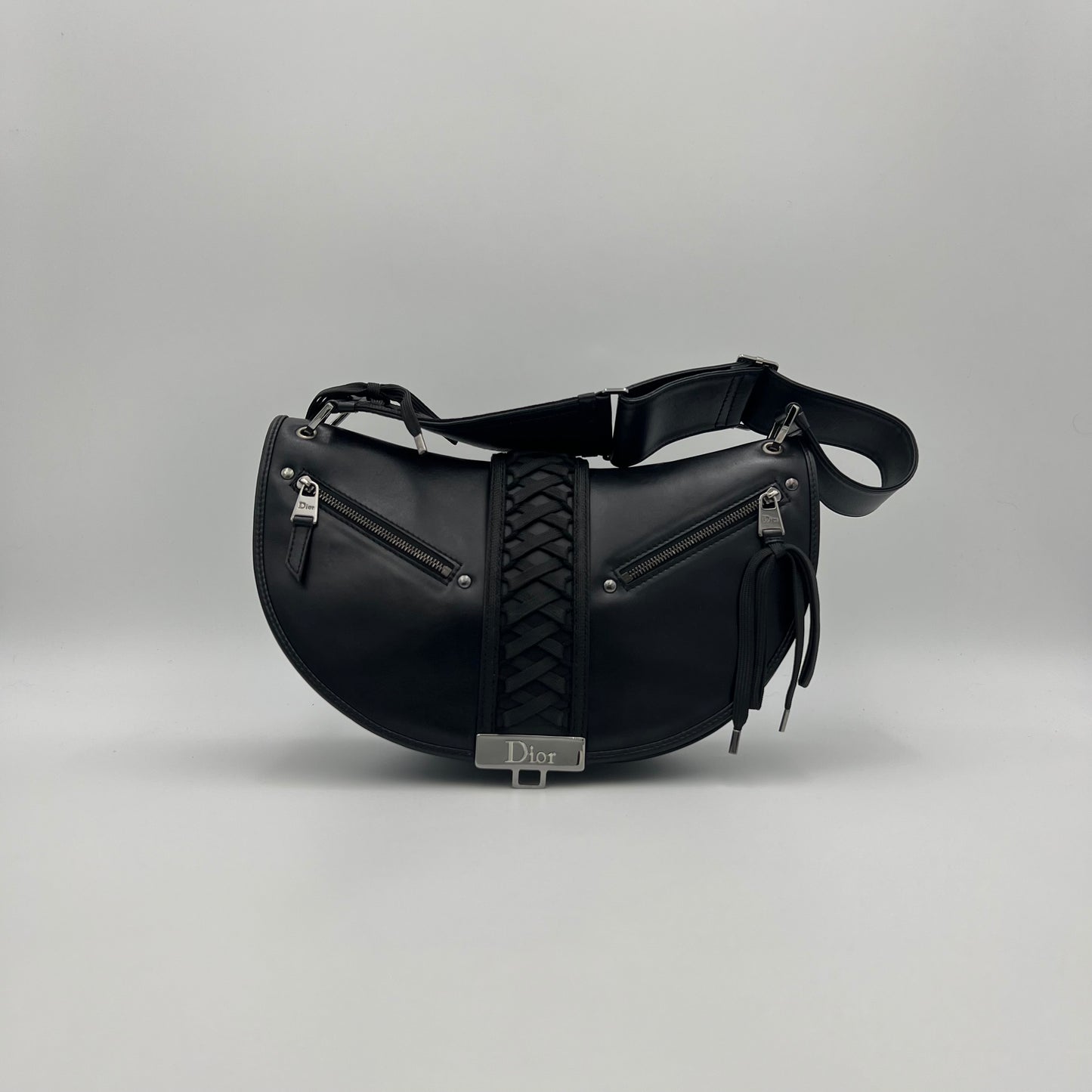 Christian Dior Black Leather Admit It Lune Corset Lace-Up Shoulder Bag