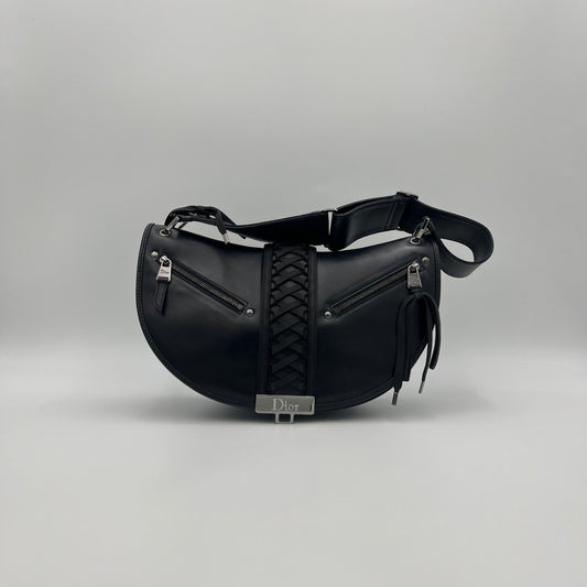 Christian Dior Black Leather Admit It Lune Corset Lace-Up Shoulder Bag