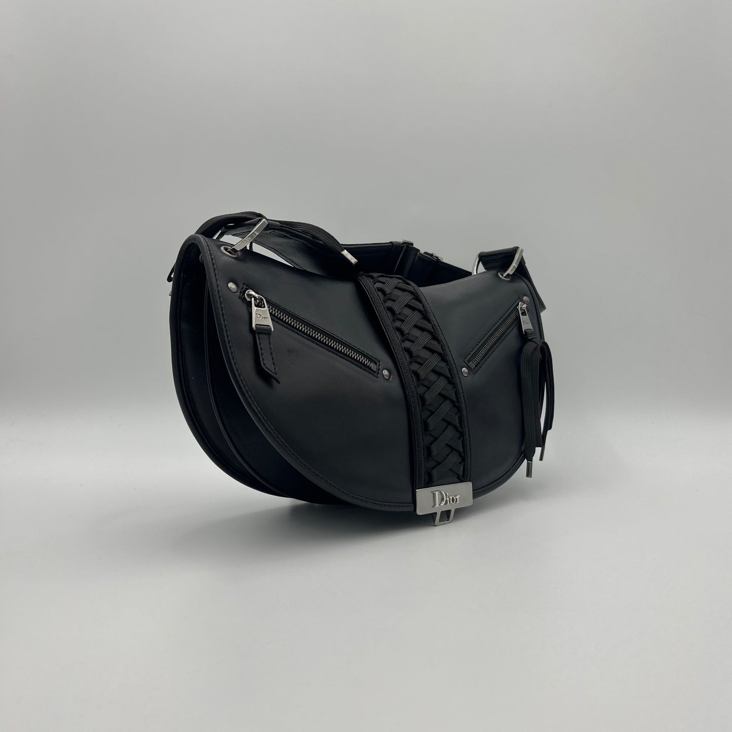 Christian Dior Black Leather Admit It Lune Corset Lace-Up Shoulder Bag