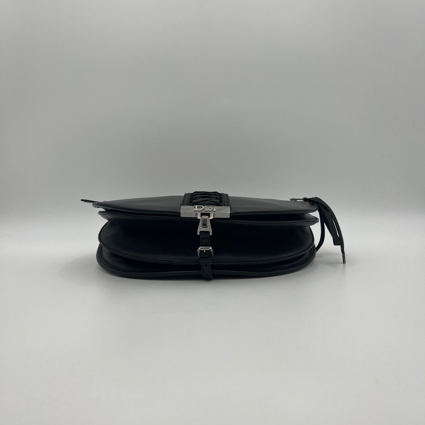 Christian Dior Black Leather Admit It Lune Corset Lace-Up Shoulder Bag