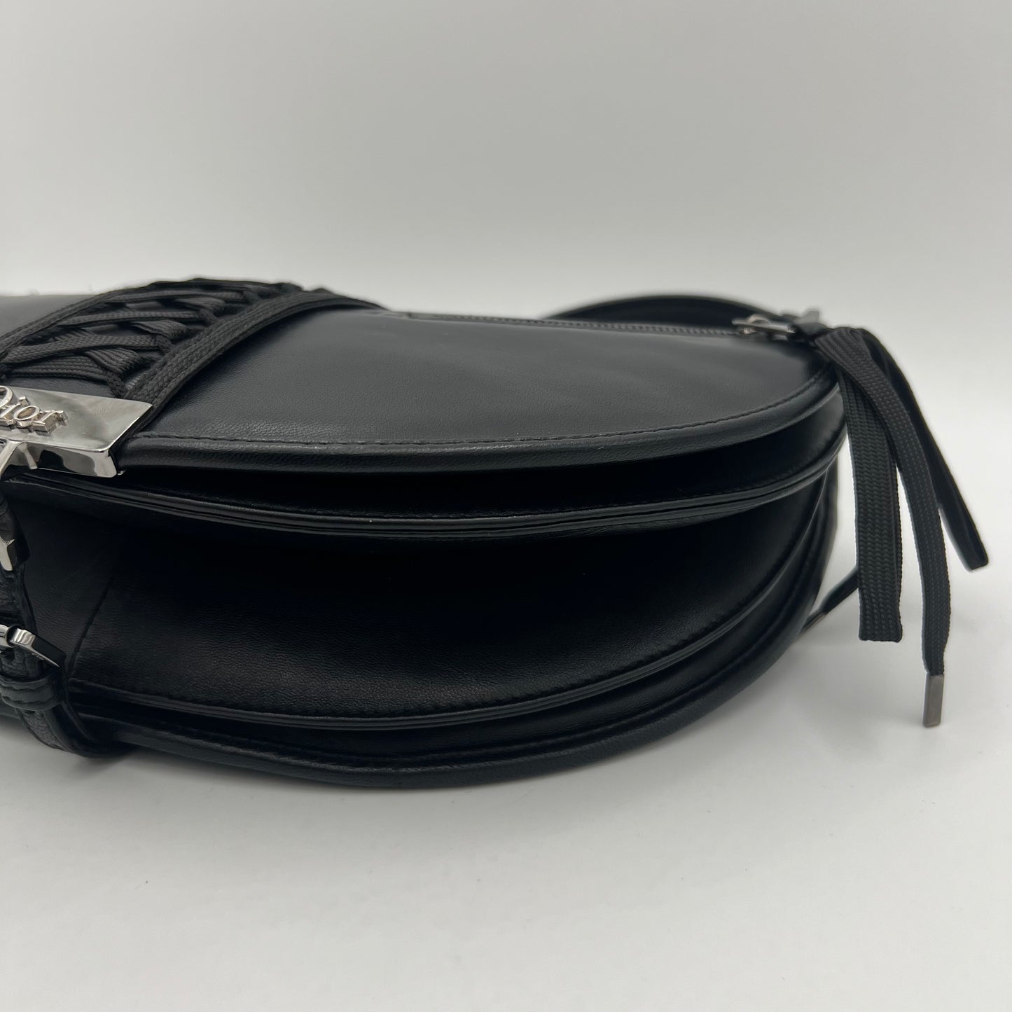 Christian Dior Black Leather Admit It Lune Corset Lace-Up Shoulder Bag