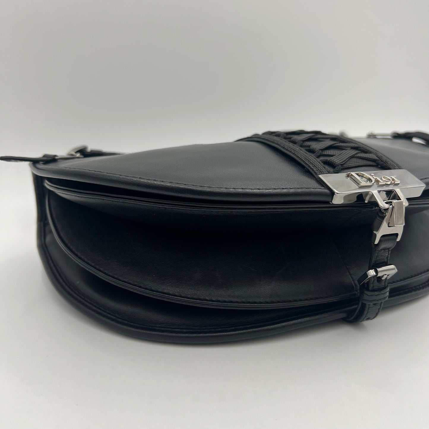 Christian Dior Black Leather Admit It Lune Corset Lace-Up Shoulder Bag