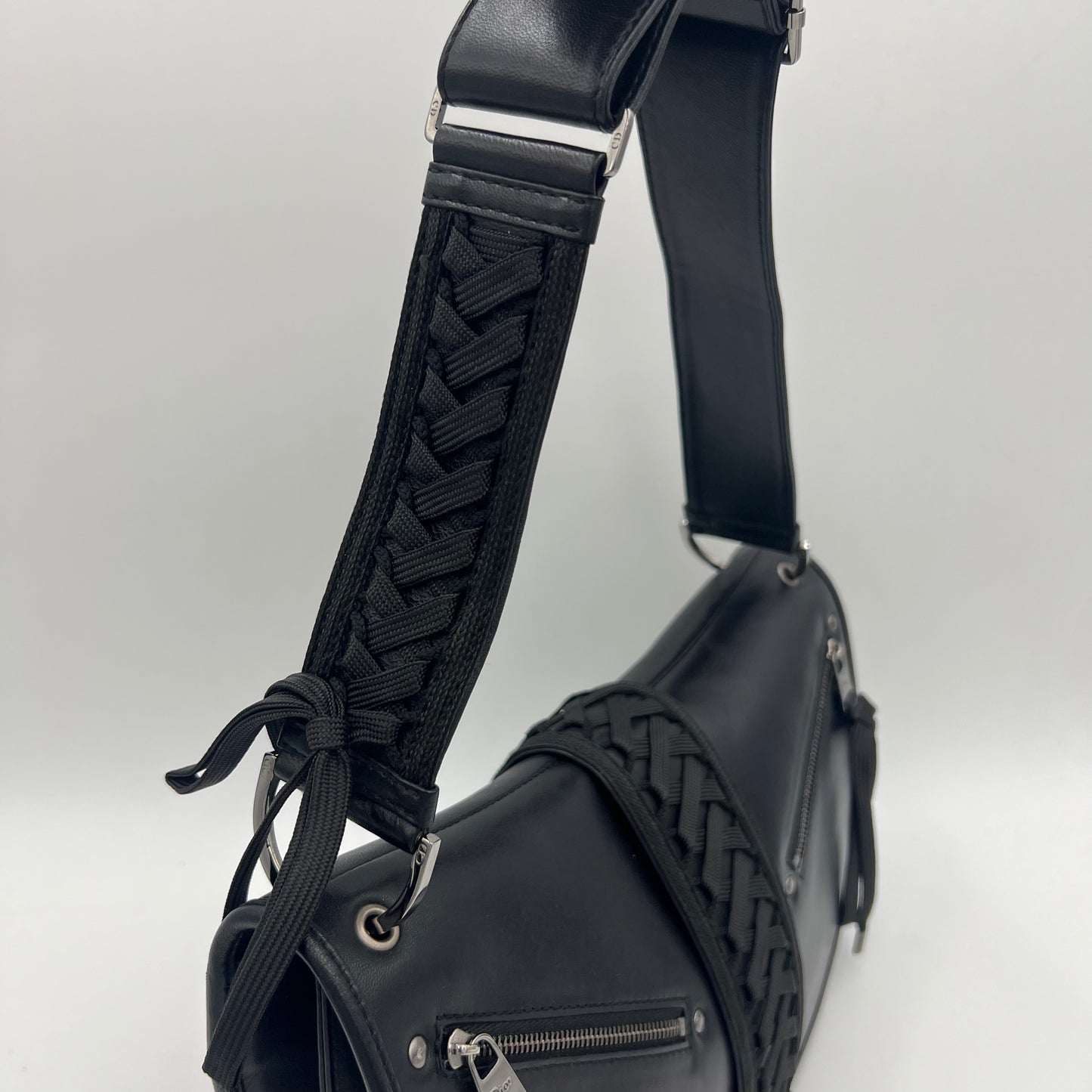 Christian Dior Black Leather Admit It Lune Corset Lace-Up Shoulder Bag