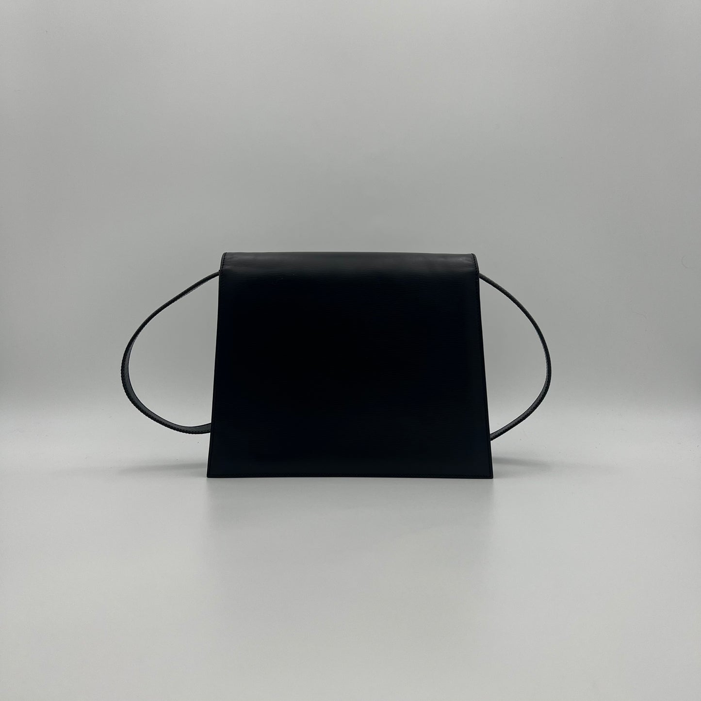 Christian Dior Vintage Black Leather Gold Logo Plate Box Bag