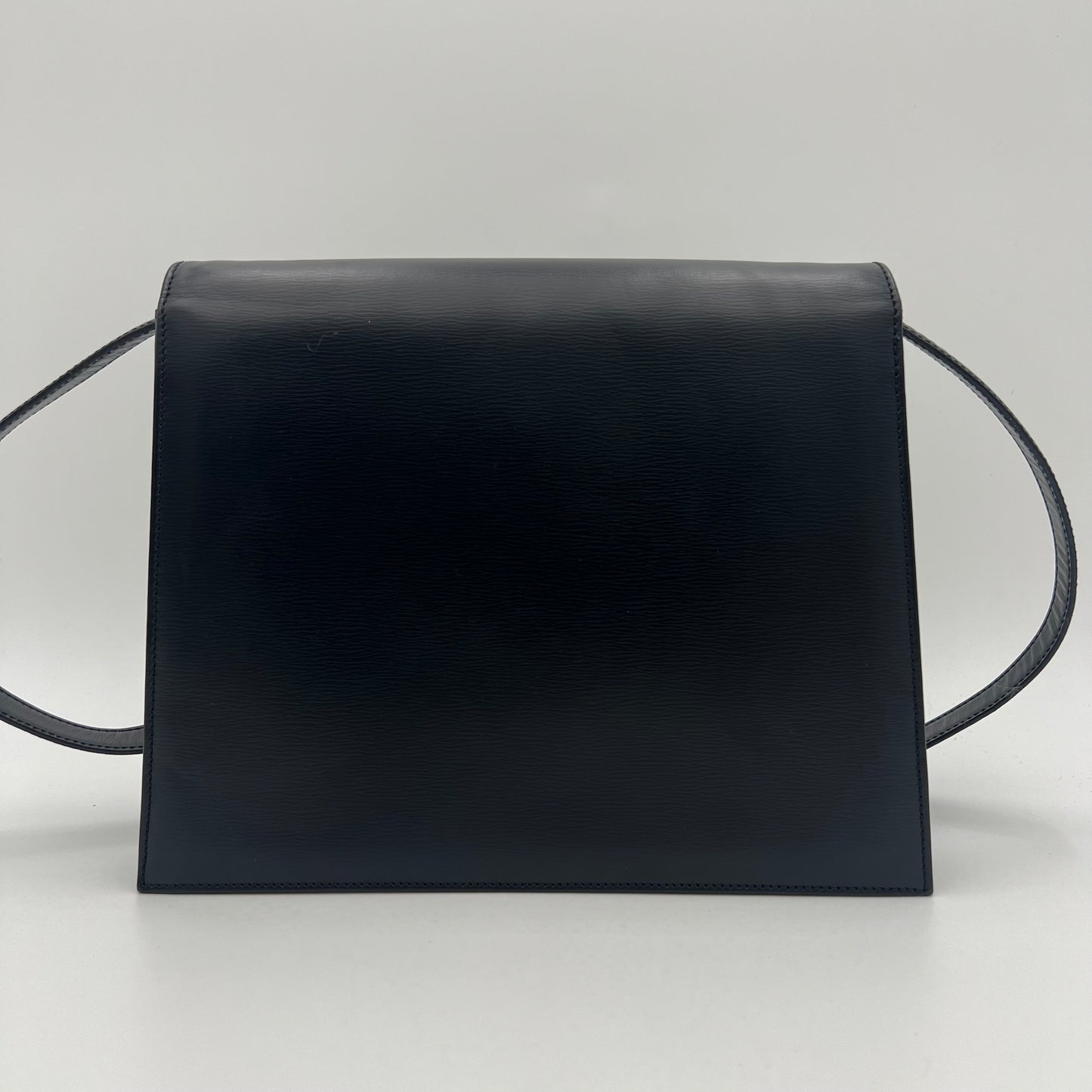 Christian Dior Vintage Black Leather Gold Logo Plate Box Bag