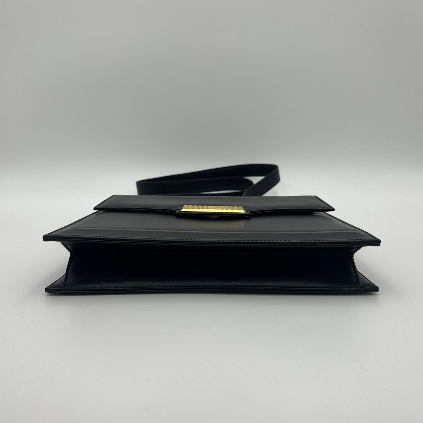 Christian Dior Vintage Black Leather Gold Logo Plate Box Bag
