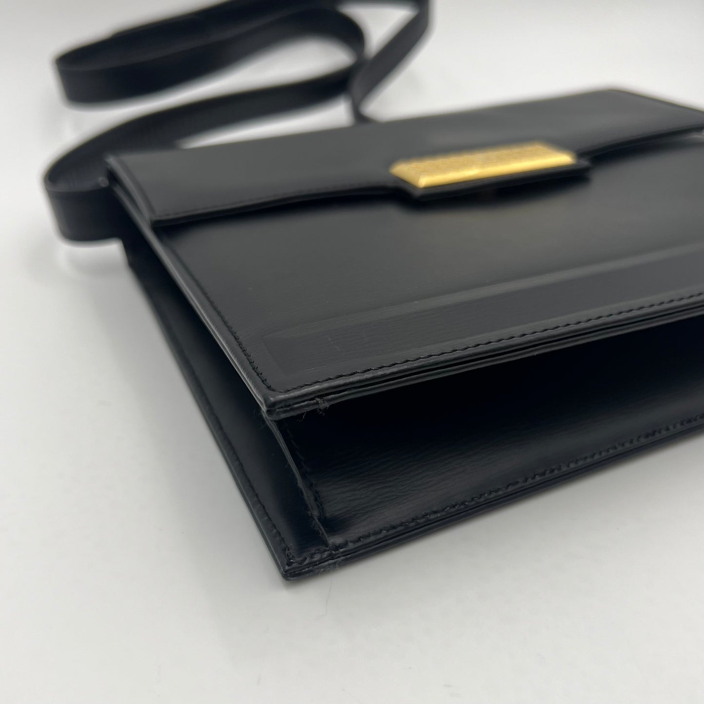 Christian Dior Vintage Black Leather Gold Logo Plate Box Bag