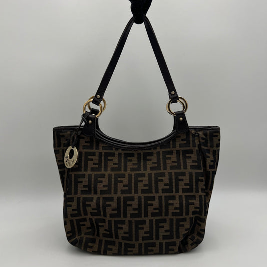 Fendi Black Zucchino Canvas and Leather Chef Hobo Shoulder Bag