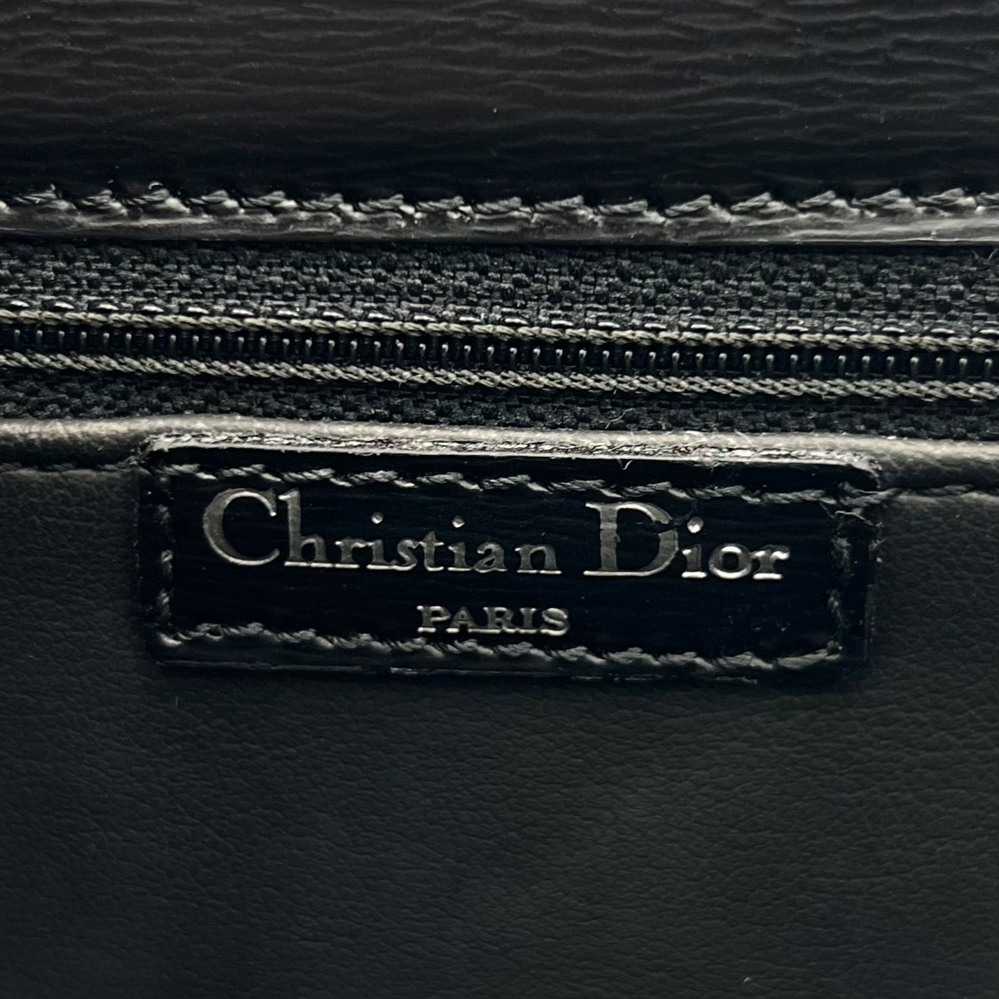 Christian Dior Vintage Black Leather Gold Logo Plate Box Bag