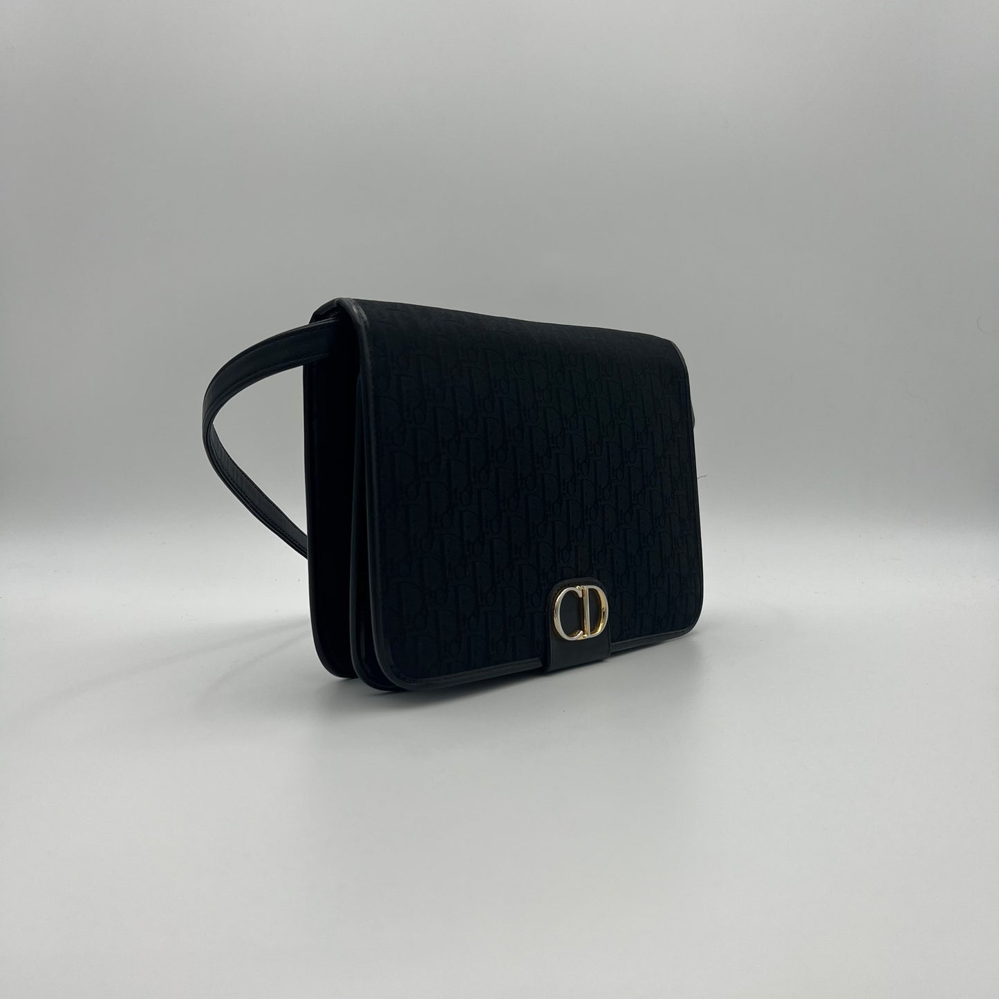 Christian Dior Black Trotter CD Full Flap Bag