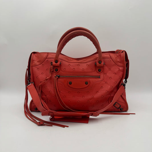 Balenciaga Red Perforated Leather Classic City Bag