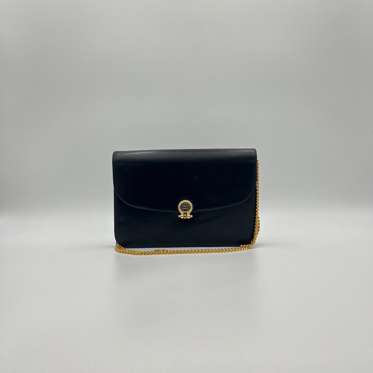 Christian Dior Vintage Black Leather CD Logo Chain Bag
