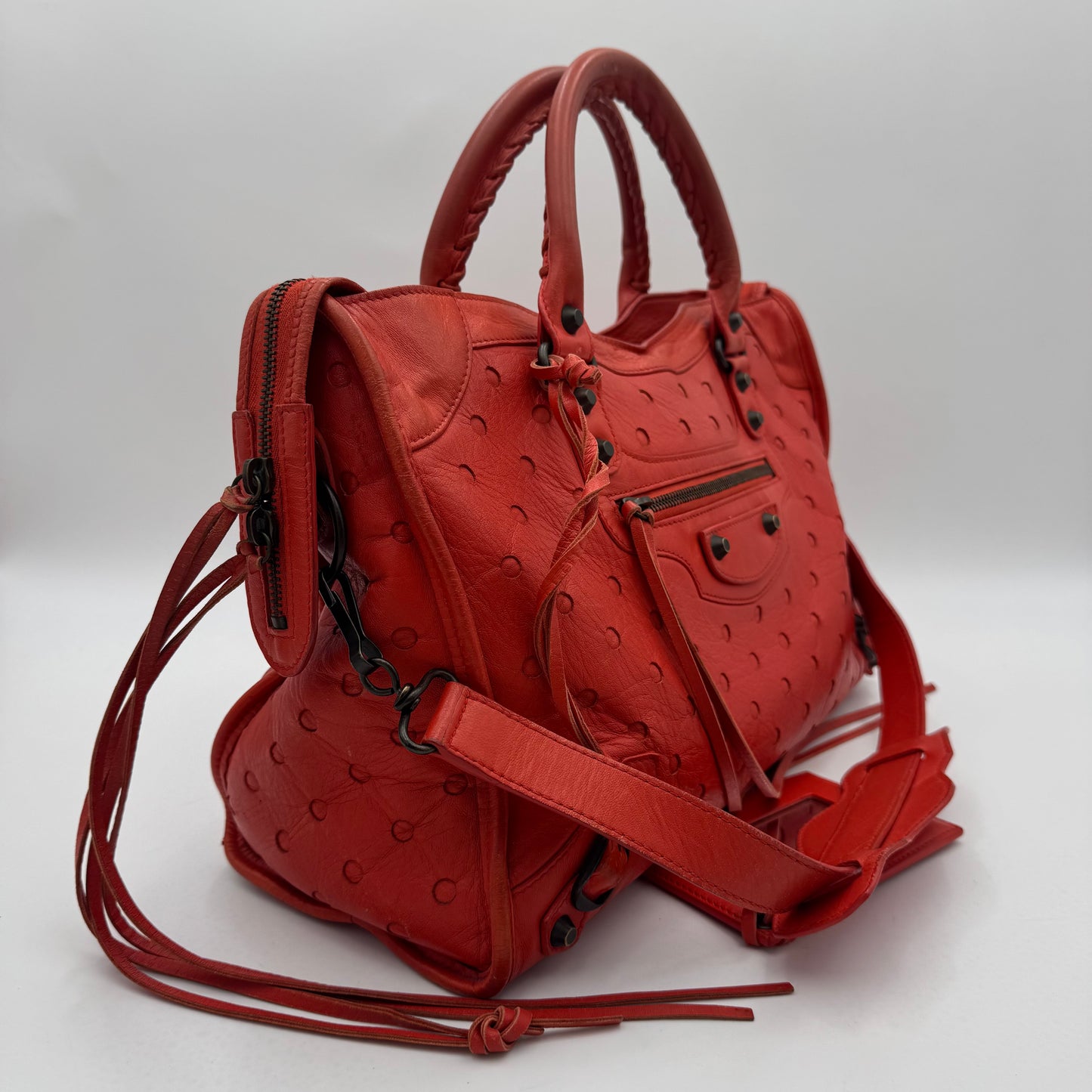 Balenciaga Red Perforated Leather Classic City Bag