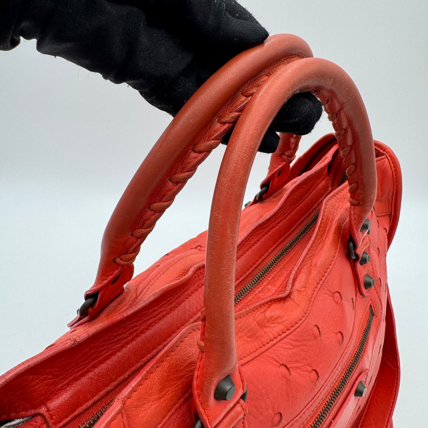 Balenciaga Red Perforated Leather Classic City Bag
