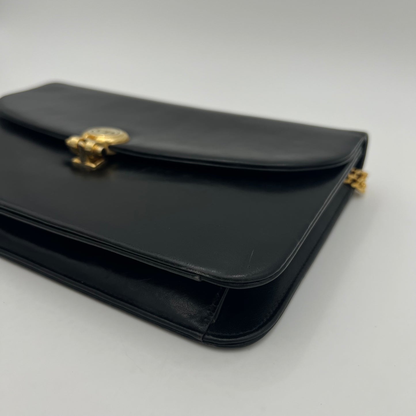Christian Dior Vintage Black Leather CD Logo Chain Bag