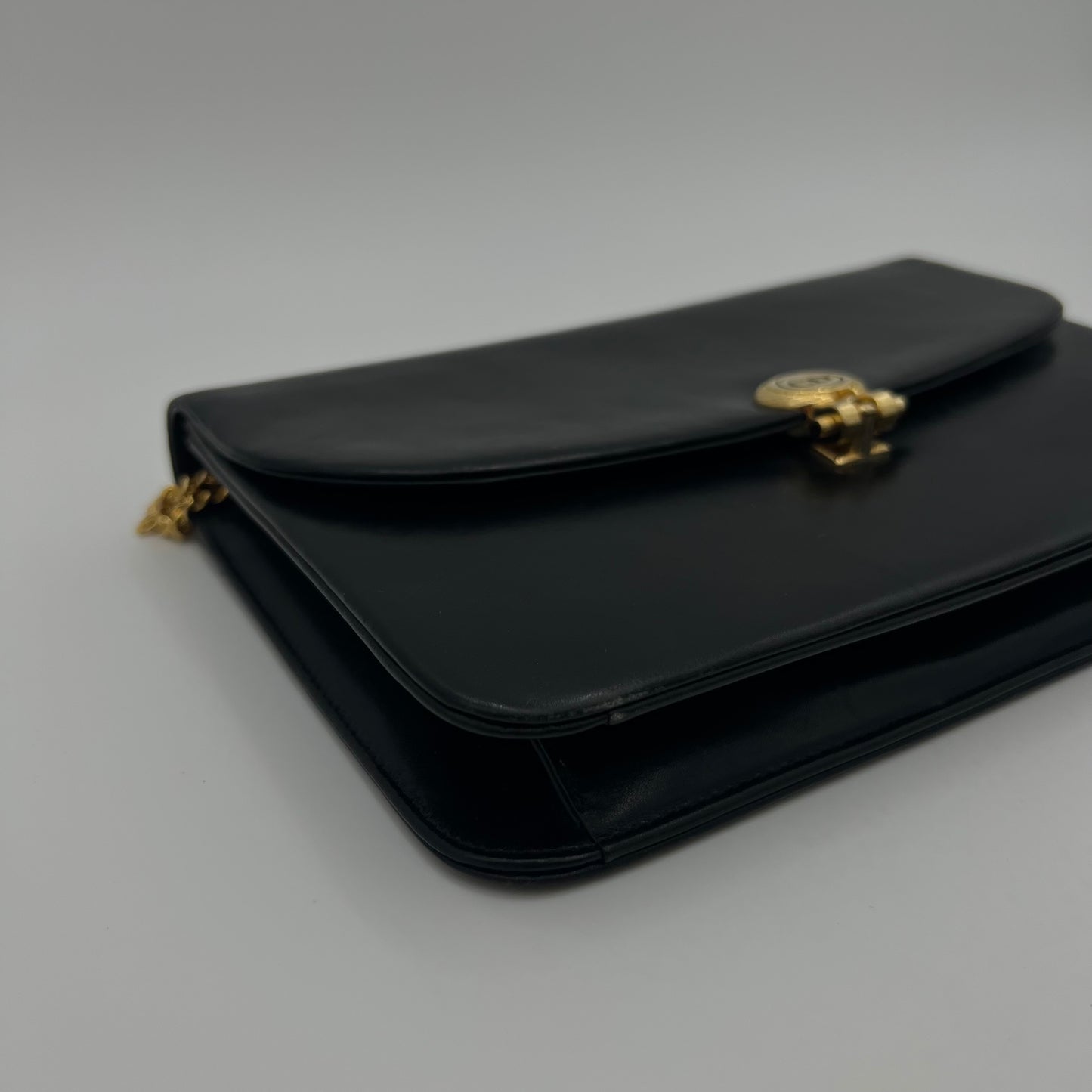 Christian Dior Vintage Black Leather CD Logo Chain Bag