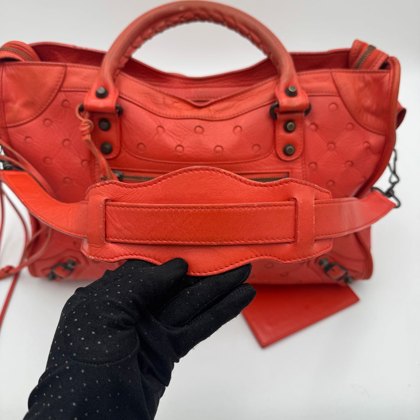 Balenciaga Red Perforated Leather Classic City Bag