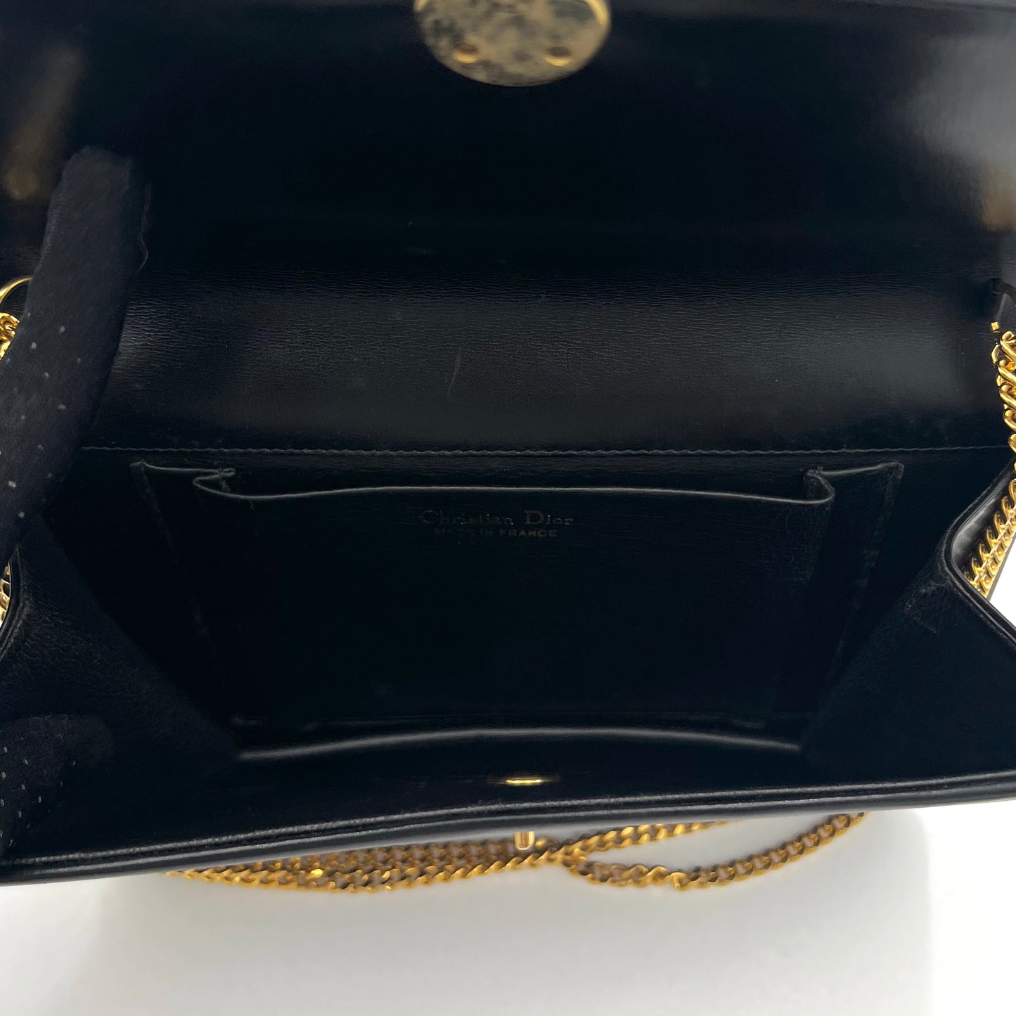 Christian Dior Vintage Black Leather CD Logo Chain Bag