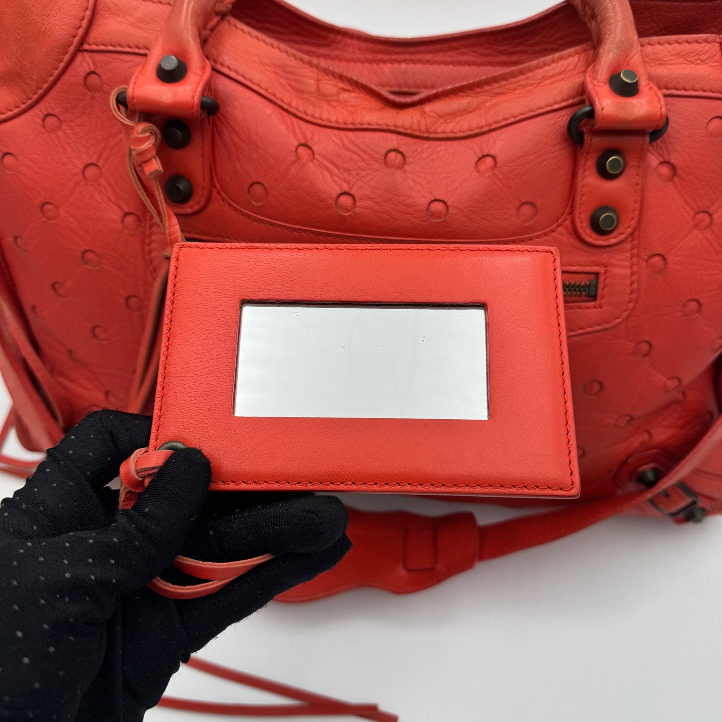 Balenciaga Red Perforated Leather Classic City Bag