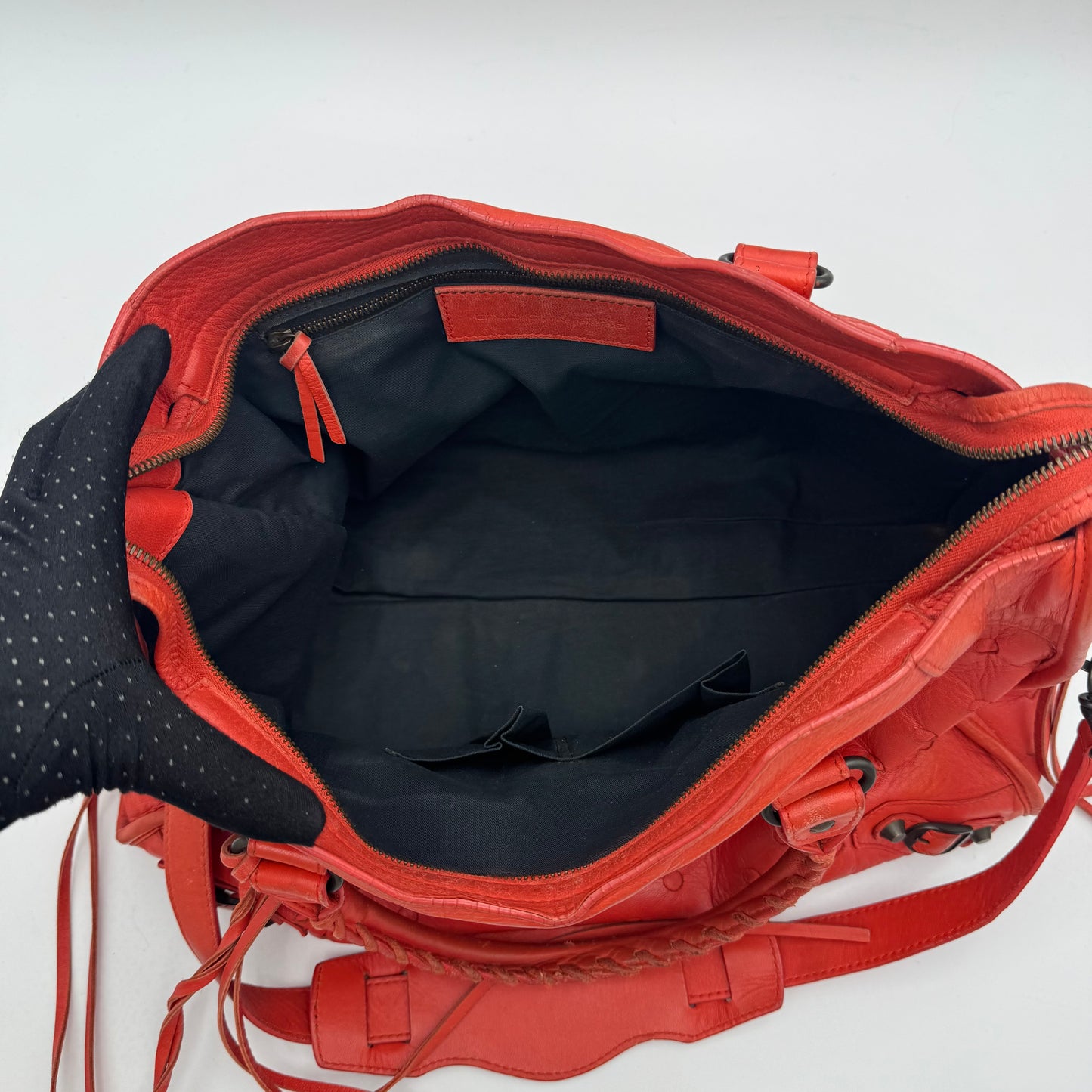 Balenciaga Red Perforated Leather Classic City Bag