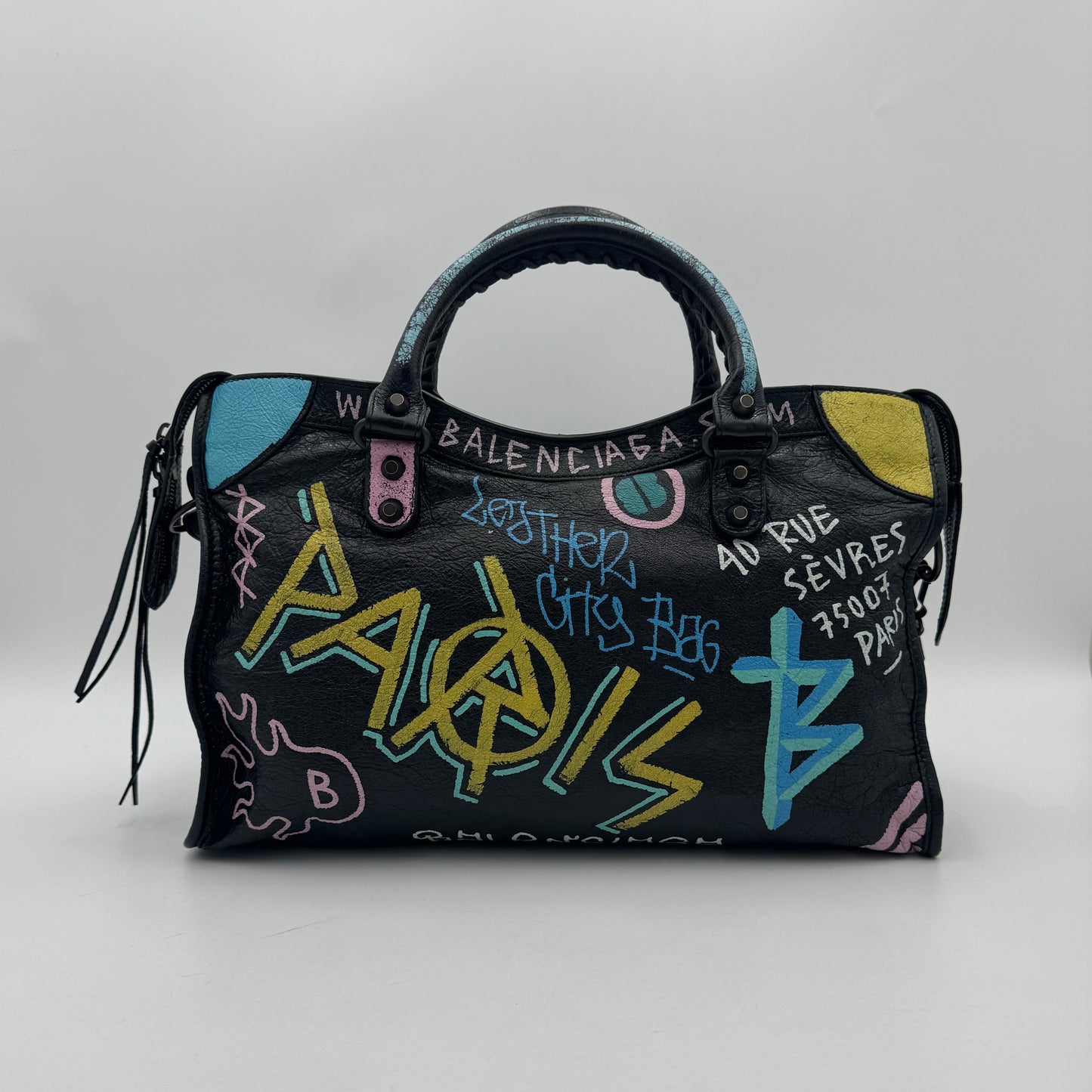 Balenciaga Black Leather Graffiti Classic City