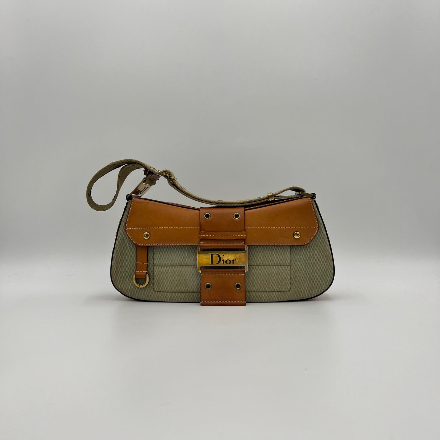 Christian Dior Khaki Green Canvas and Tan Leather Columbus