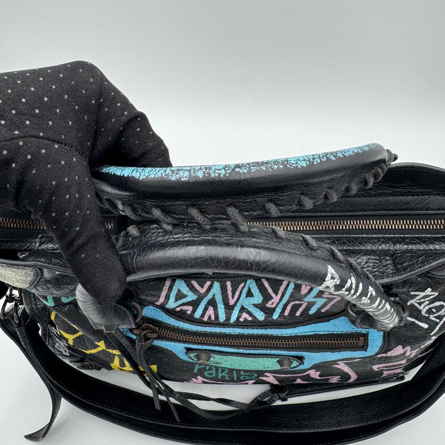 Balenciaga Black Leather Graffiti Classic City