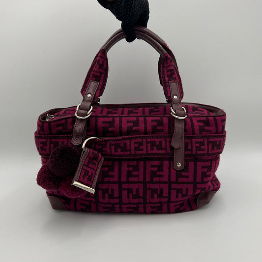 Fendi Pink Zucca Wool Pom Pom Handbag