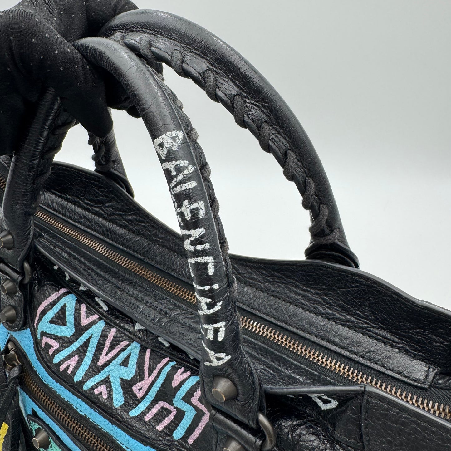 Balenciaga Black Leather Graffiti Classic City