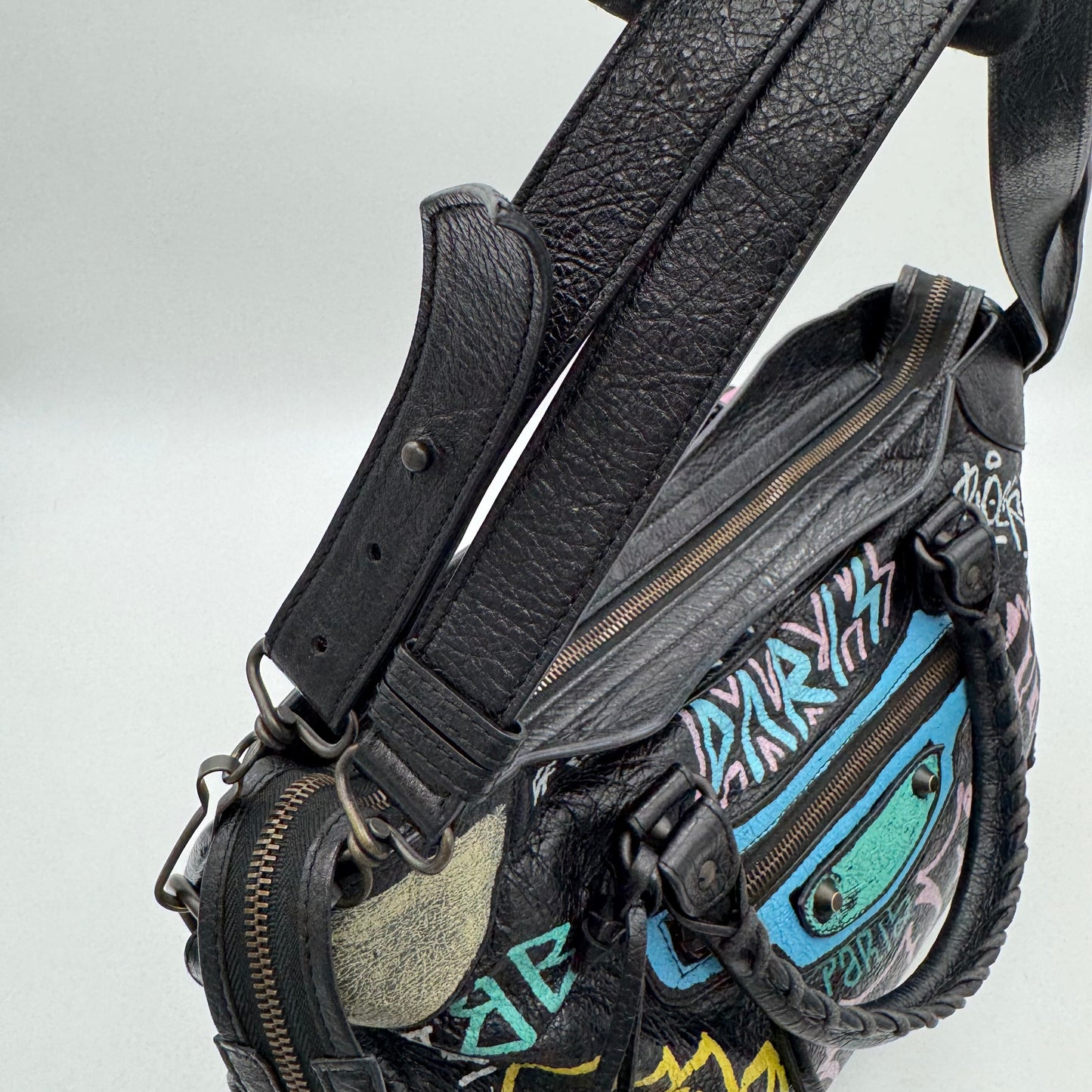 Balenciaga Black Leather Graffiti Classic City