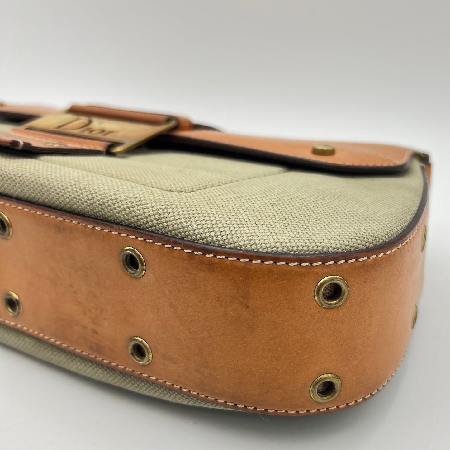 Christian Dior Khaki Green Canvas and Tan Leather Columbus