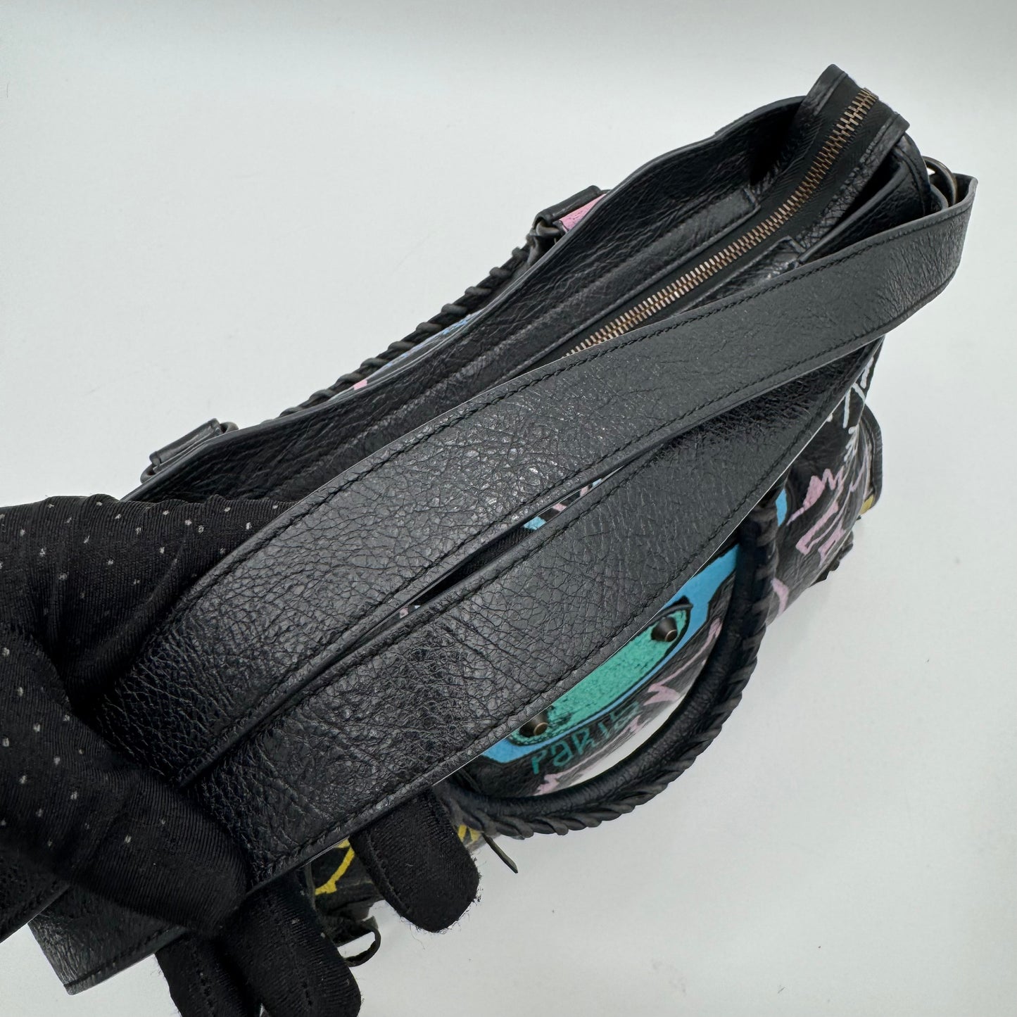Balenciaga Black Leather Graffiti Classic City