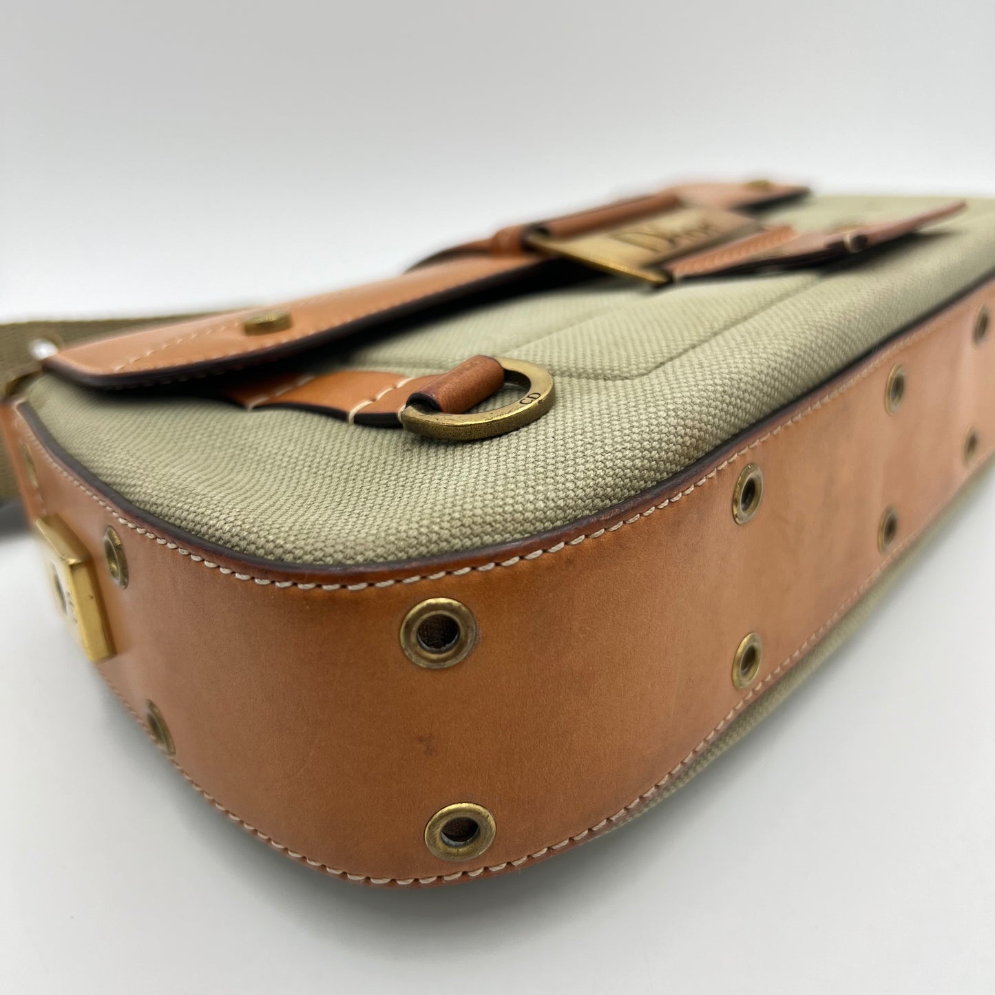 Christian Dior Khaki Green Canvas and Tan Leather Columbus