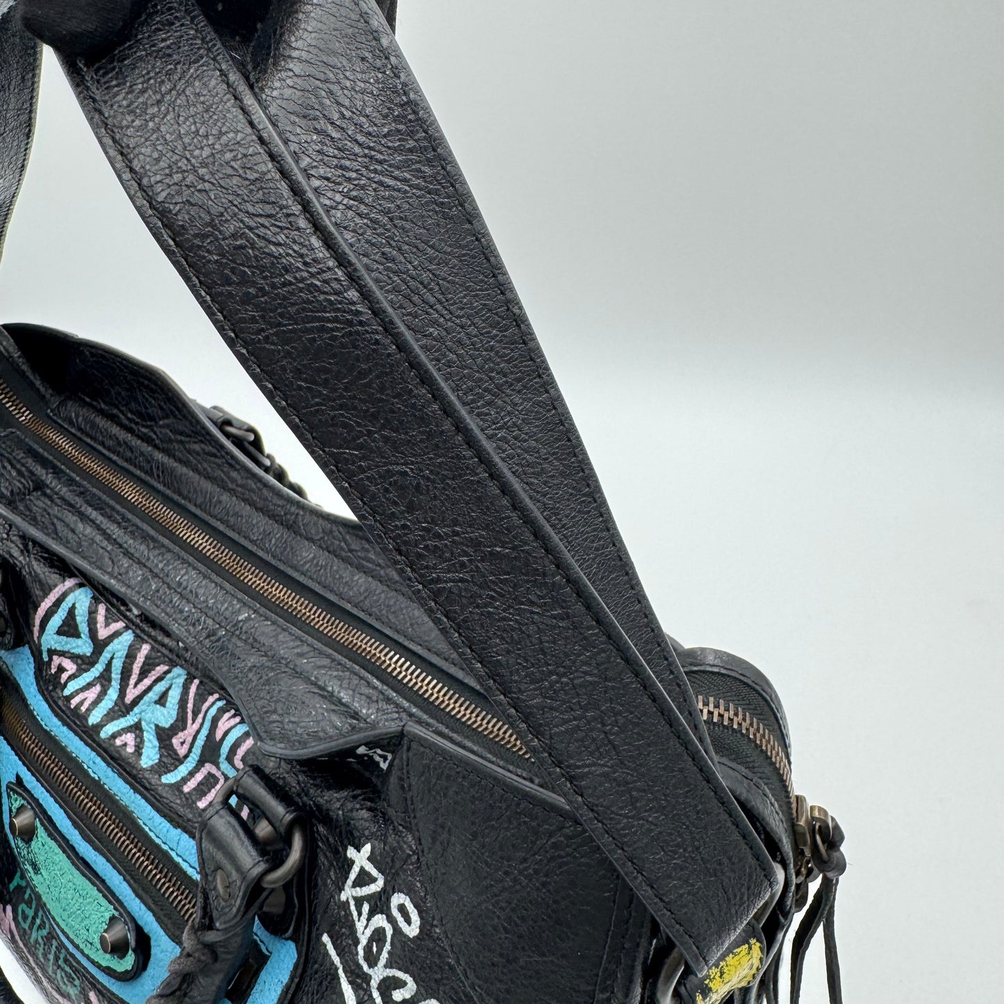Balenciaga Black Leather Graffiti Classic City