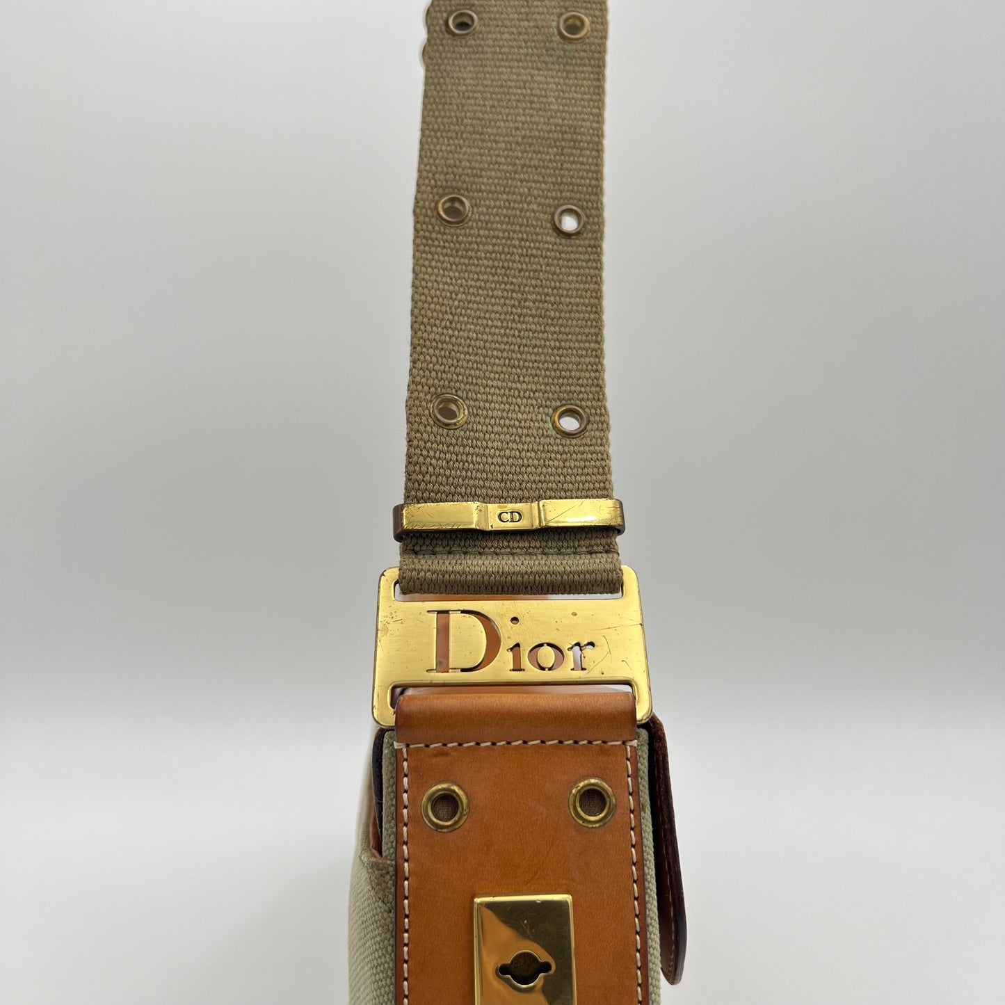 Christian Dior Khaki Green Canvas and Tan Leather Columbus
